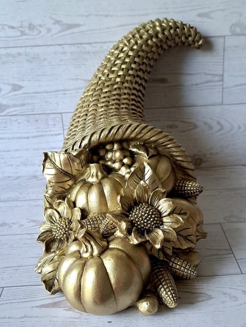 Gold Cornucopia Centerpiece Fall Harvest Decor Thanksgiving Collectible